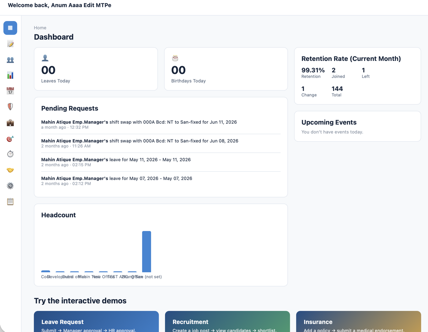 Beneple live demo dashboard